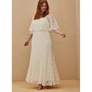Torrid Womens 10 Ivory Wedding Dress Lace Train Capelet Stretch Romantic